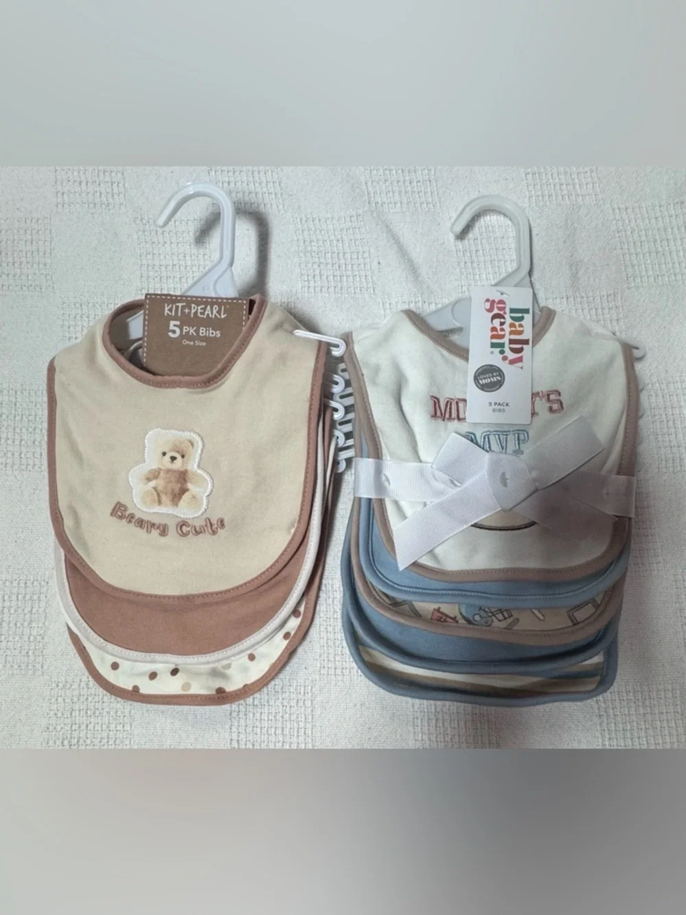 Pearl Baby Bib Set in Beige, Brown, Cream, Blue - 5 Pack Baby gear.